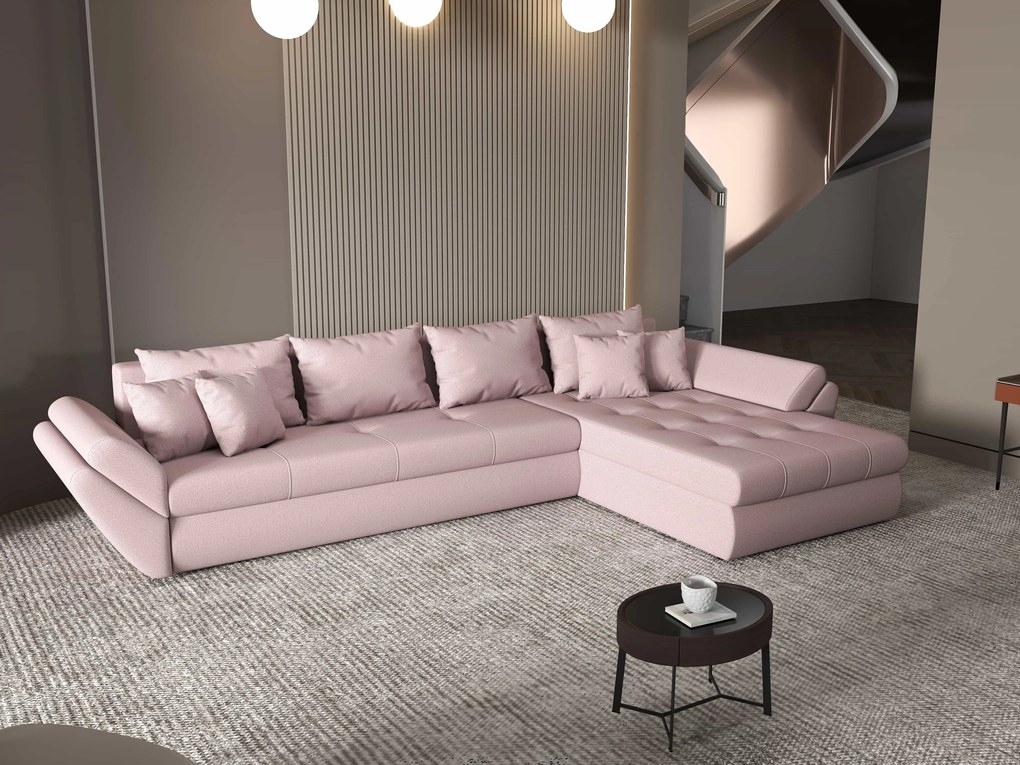 Colțar extensibil dumonde cu ladă de depozitare si sezut confortabil din spuma high-density, Loana XL Enjoy Flamingo II 335x185 cm