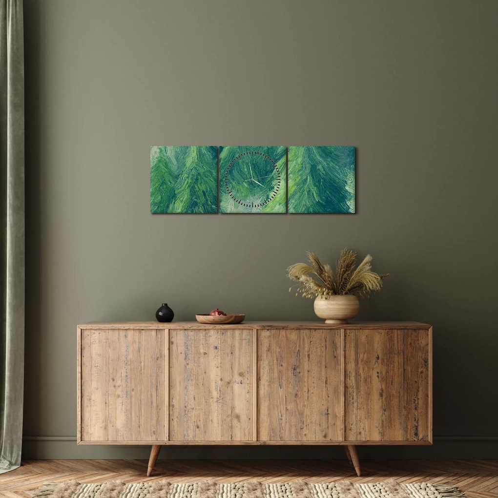 Tablou - Conifere pictate (cu ceas) (90x30 cm)