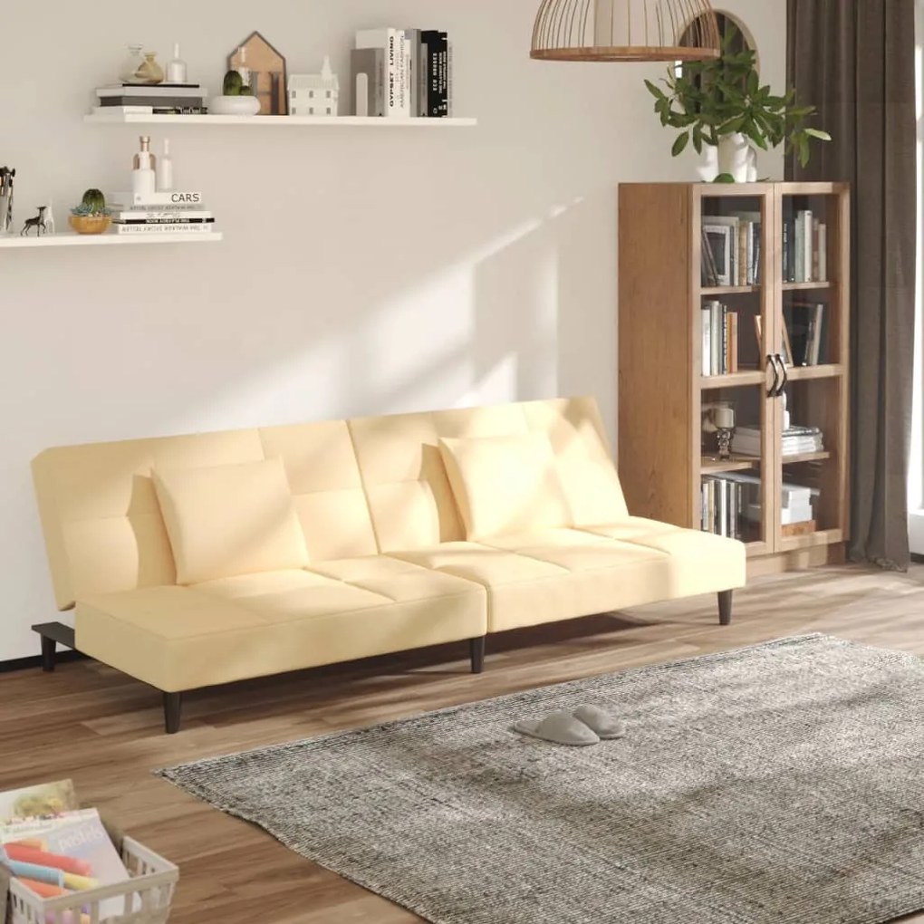 337449 vidaXL Canapea extensibilă cu 2 locuri, 2 perne, crem, catifea