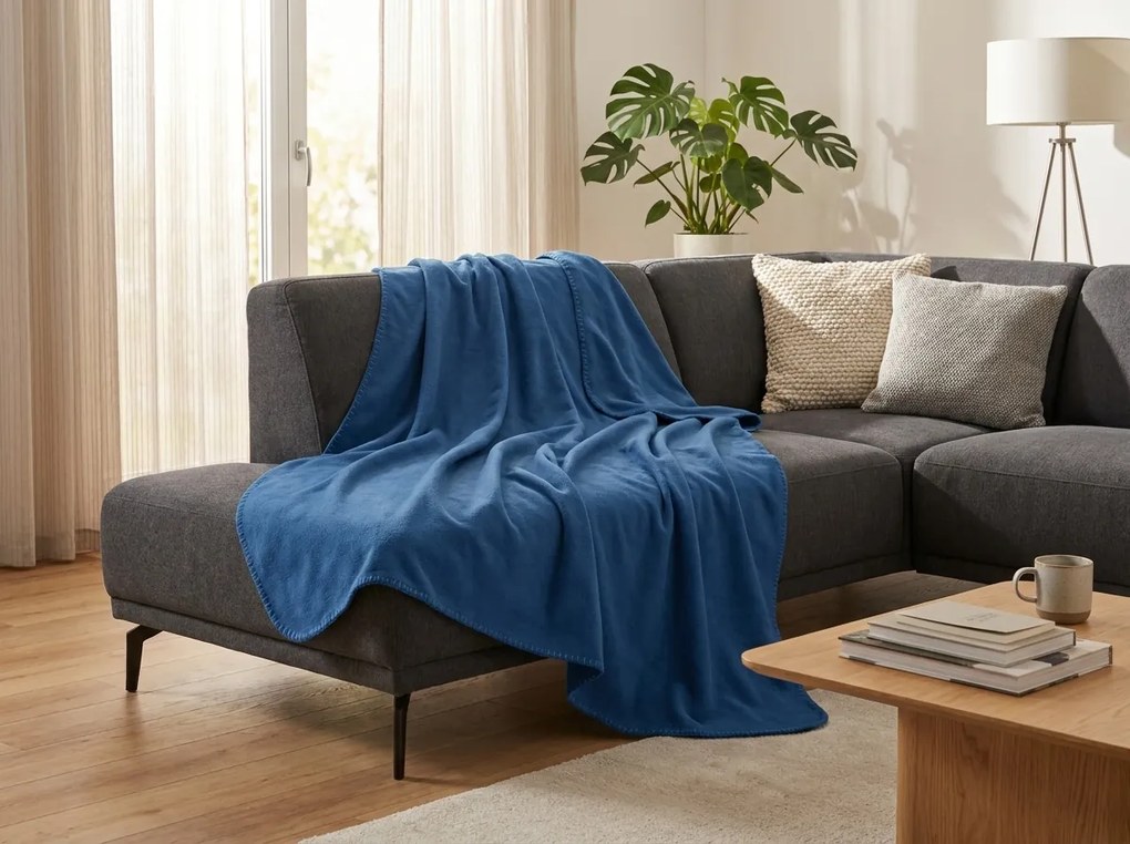 Patura fleece FLEORA, albastra Dimensiune: 200 x 220 cm