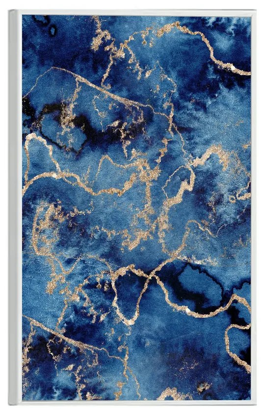 Tablou poster inramat, abstract clasic blue and gold, 42 x 30 cm, rama alba