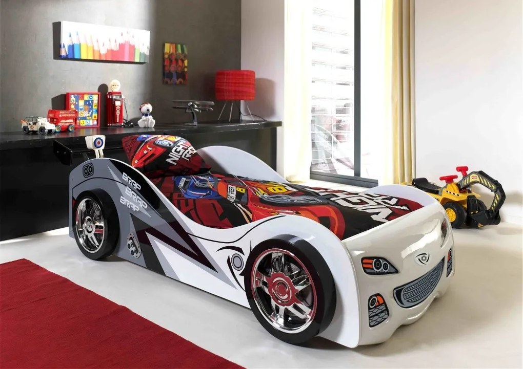 Pat copii auto BRAP BRAP cu SALTEA PAT COPII