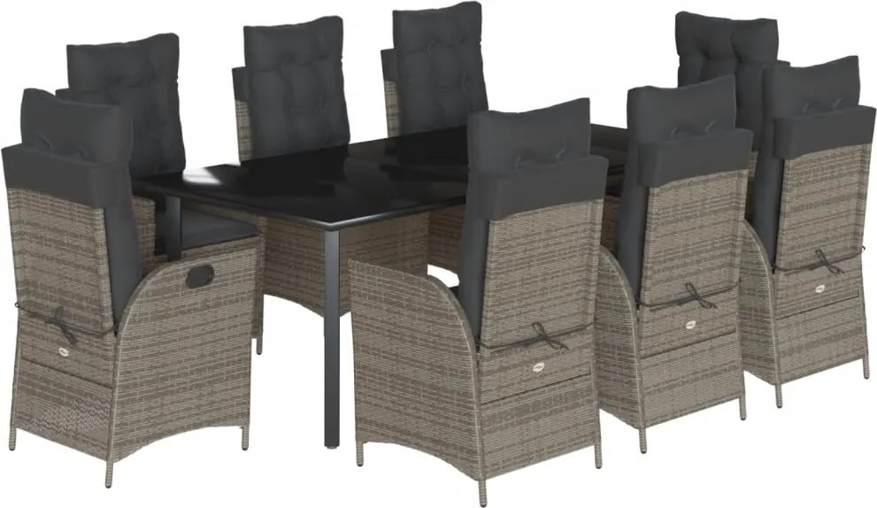 vidaXL Set mobilier grădină cu perne, 9 piese, gri, poliratan