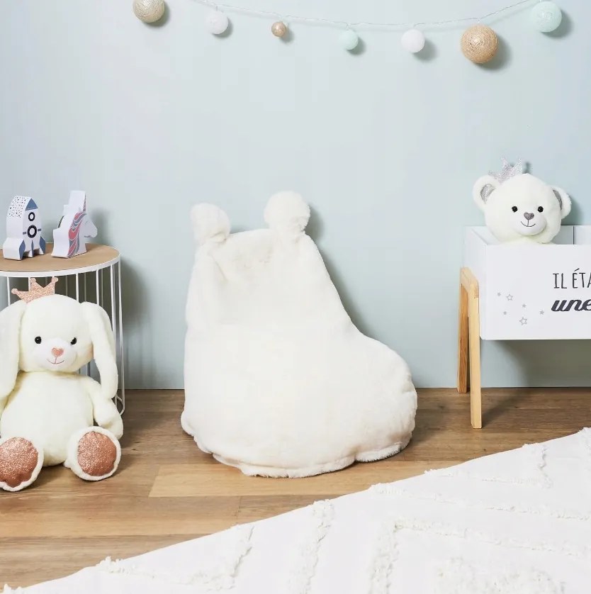 OFERTA Fotoliu puf pentru copii din blana artificiala BUBBLO, alb II. calitate