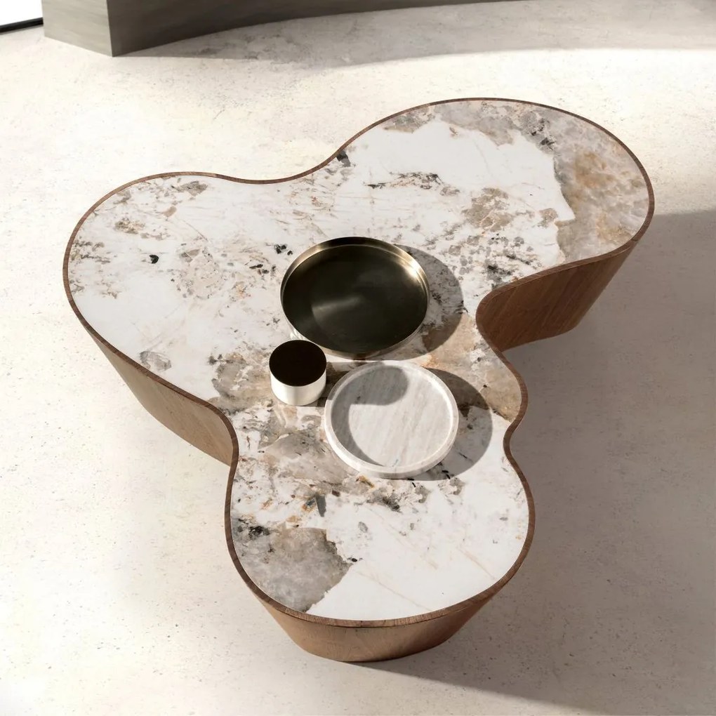 Masuta de cafea cu forme organice Porcelain Marble Walnut