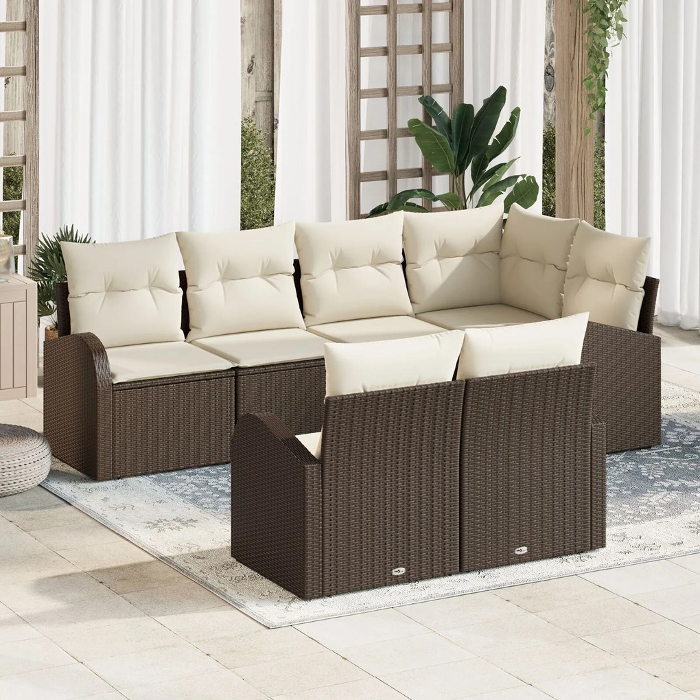 vidaXL Set de canapele pentru grădină cu pernă 7 pcs Maro Rattan poli