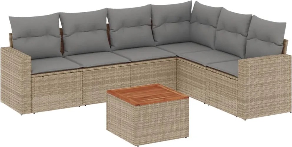 vidaXL Set canapele de grădină, 7 piese, cu perne, bej, poliratan