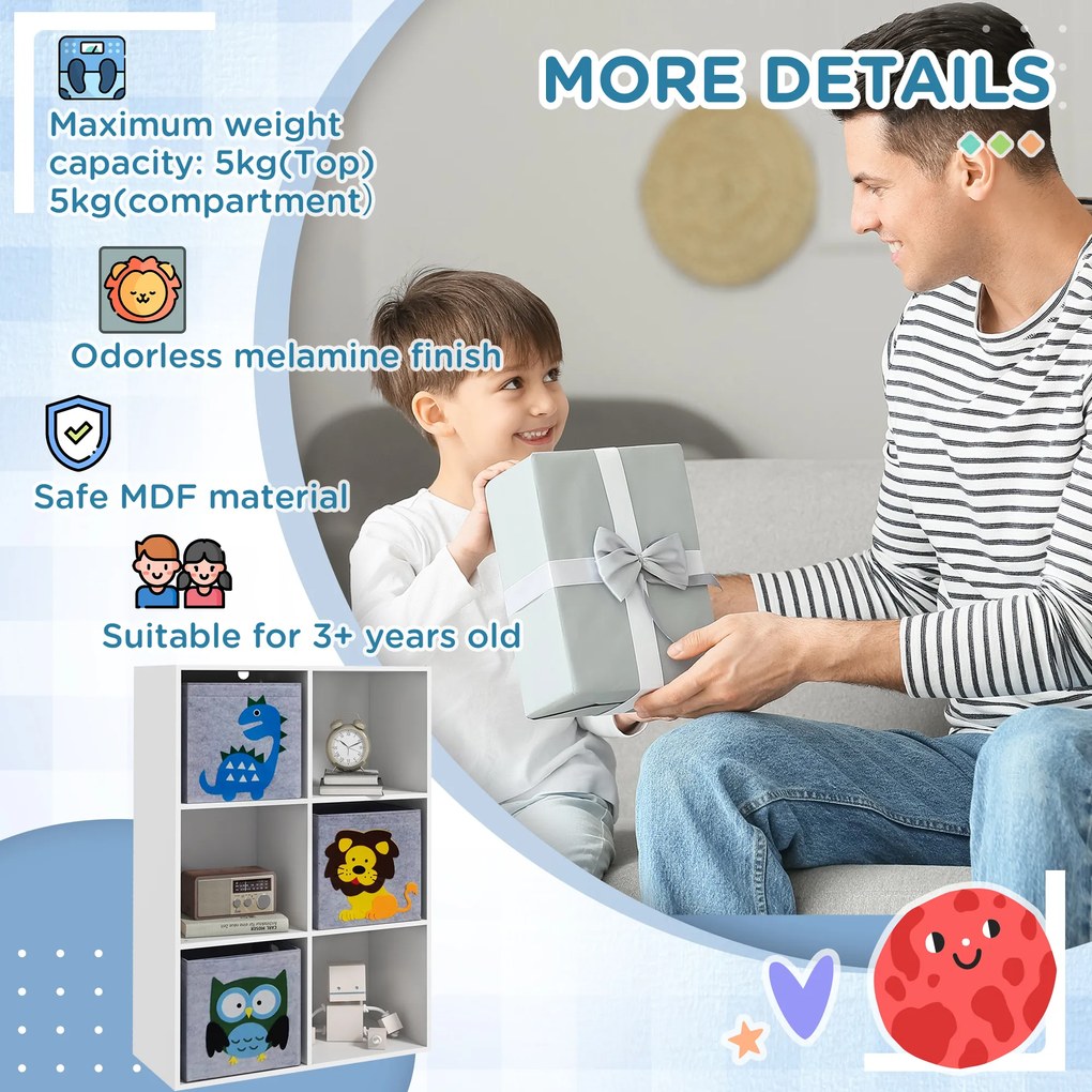 ZONEKIZ Organizator pentru Jucarii, Dulap de Depozitare cu Trei Sertare din Material, Raft Organizator, 61,8x29,9x91,5 cm, Alb | Aosom Romania