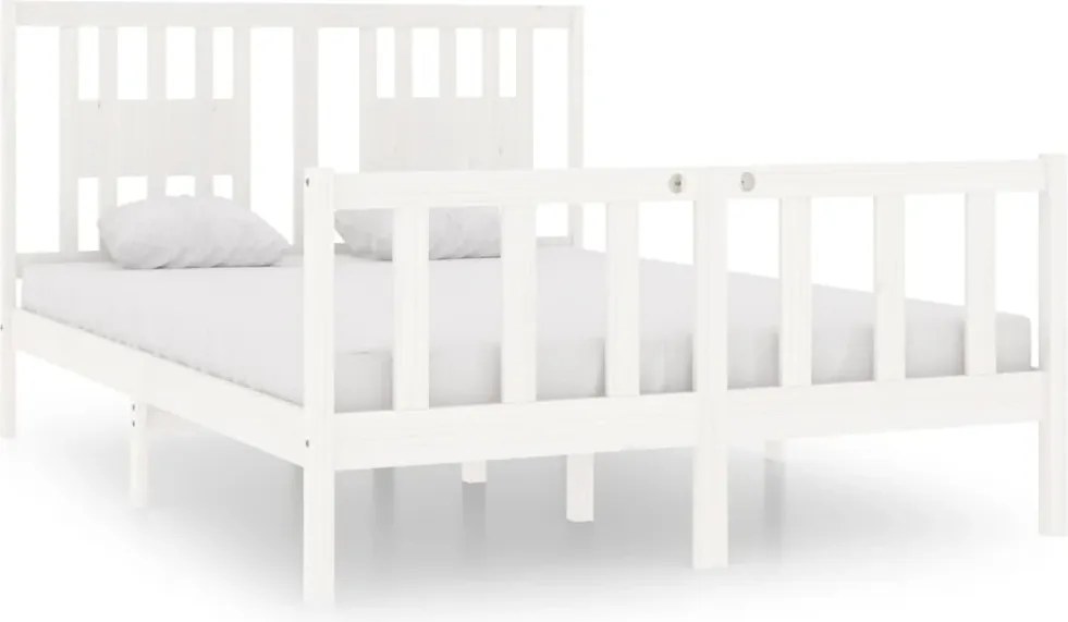 vidaXL Cadru de pat dublu, alb, 135x190 cm, lemn masiv