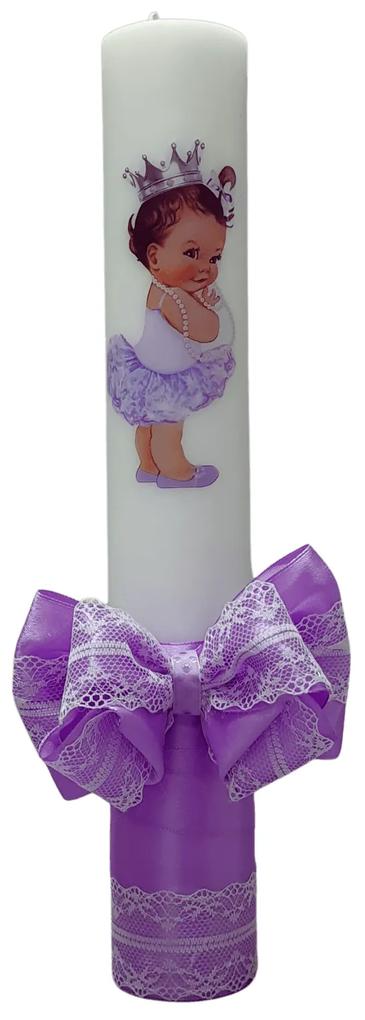 Lumanare botez decorata Printesa cu coroana 7 cm, 40 cm