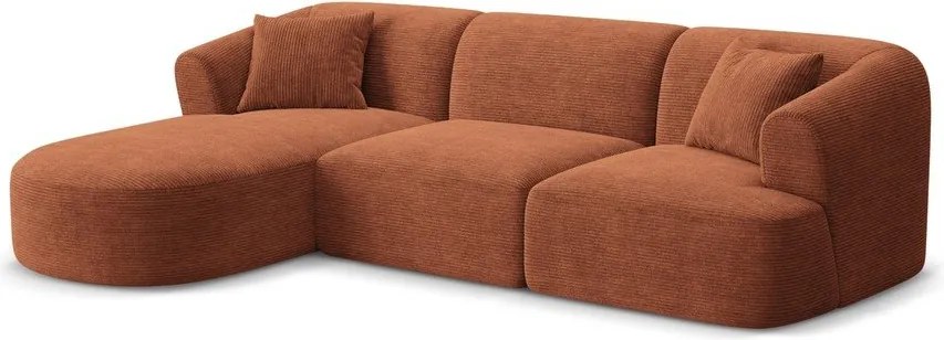 Colțar teracotă cu tapițerie din catifea reiată (cu colț pe partea stângă/cu șezlong) Campi – Cosmopolitan Design