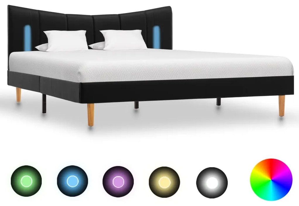 288539 vidaXL Cadru de pat cu LED, negru, 140 x 200 cm, piele artificială