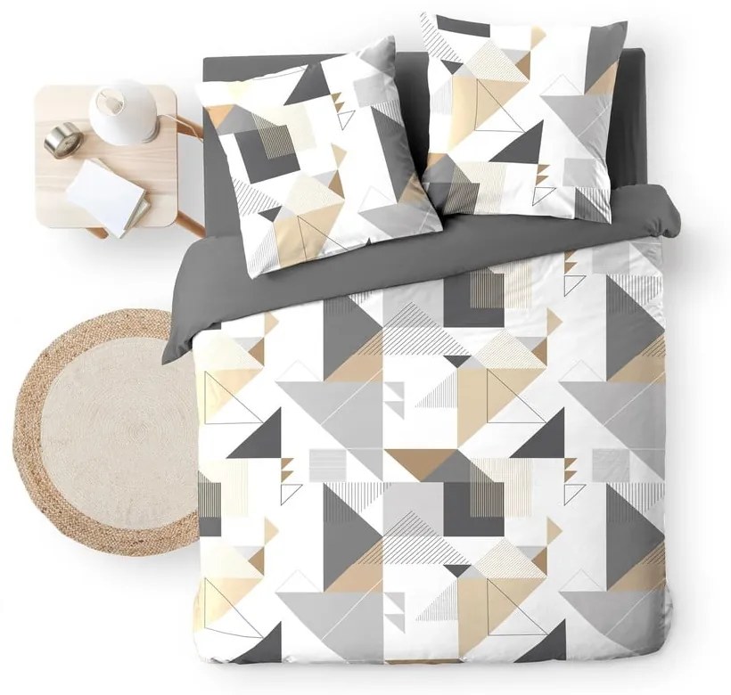 Lenjerie de pat albă/gri din microfibră pentru pat dublu/extinsă 240x220 cm Trigone – douceur d'intérieur