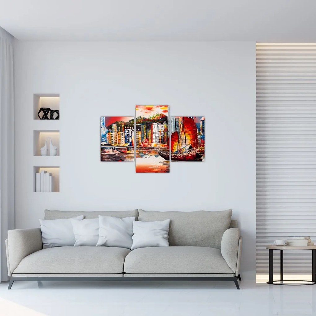 Tablou - Victoria Harbour, Hong Kong, pictură în ulei (90x60 cm)