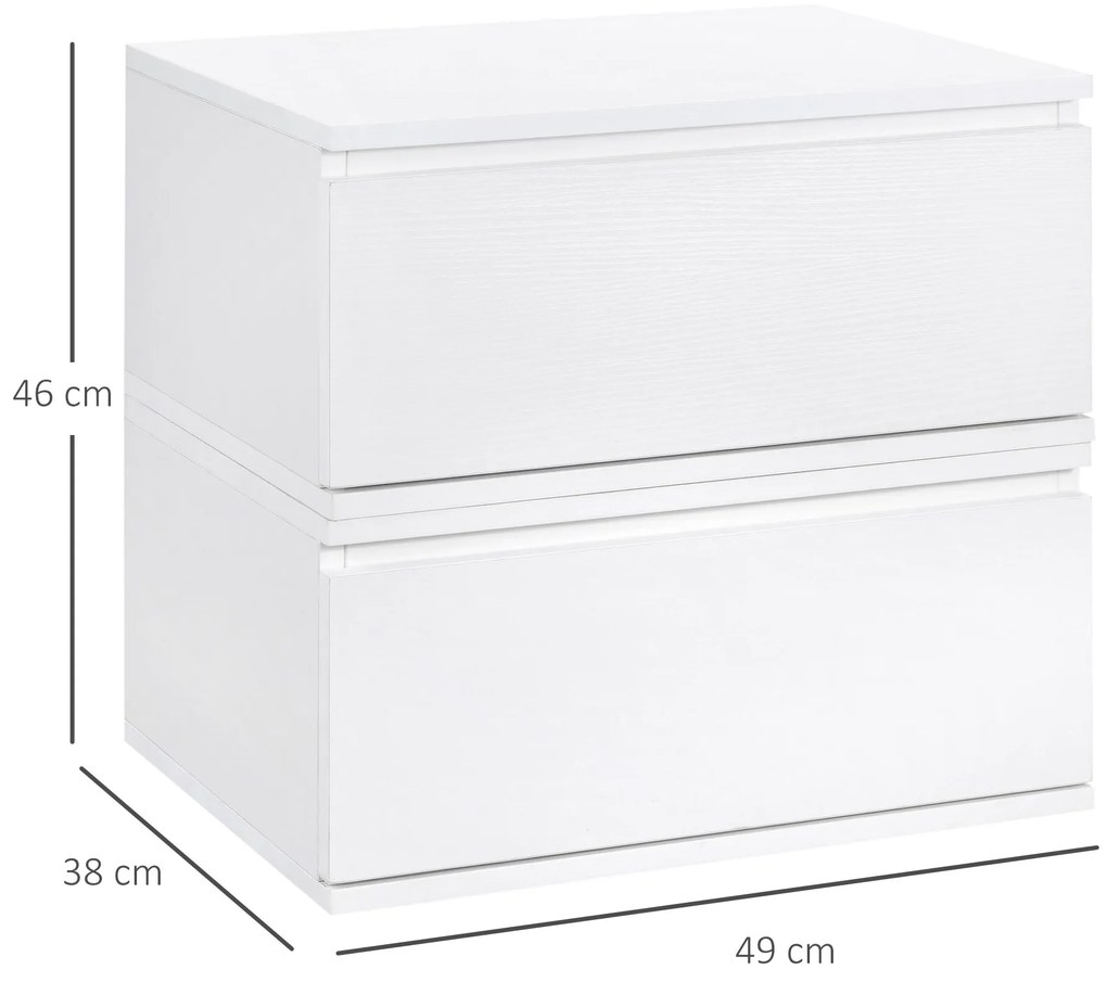 HOMCOM Set 2 Noptiere Suspendate cu Sertar, Design Modern pentru Dormitor și Living, PAL și MDF, Dimensiuni 49x38x23cm, Alb Elegant | Aosom Romania