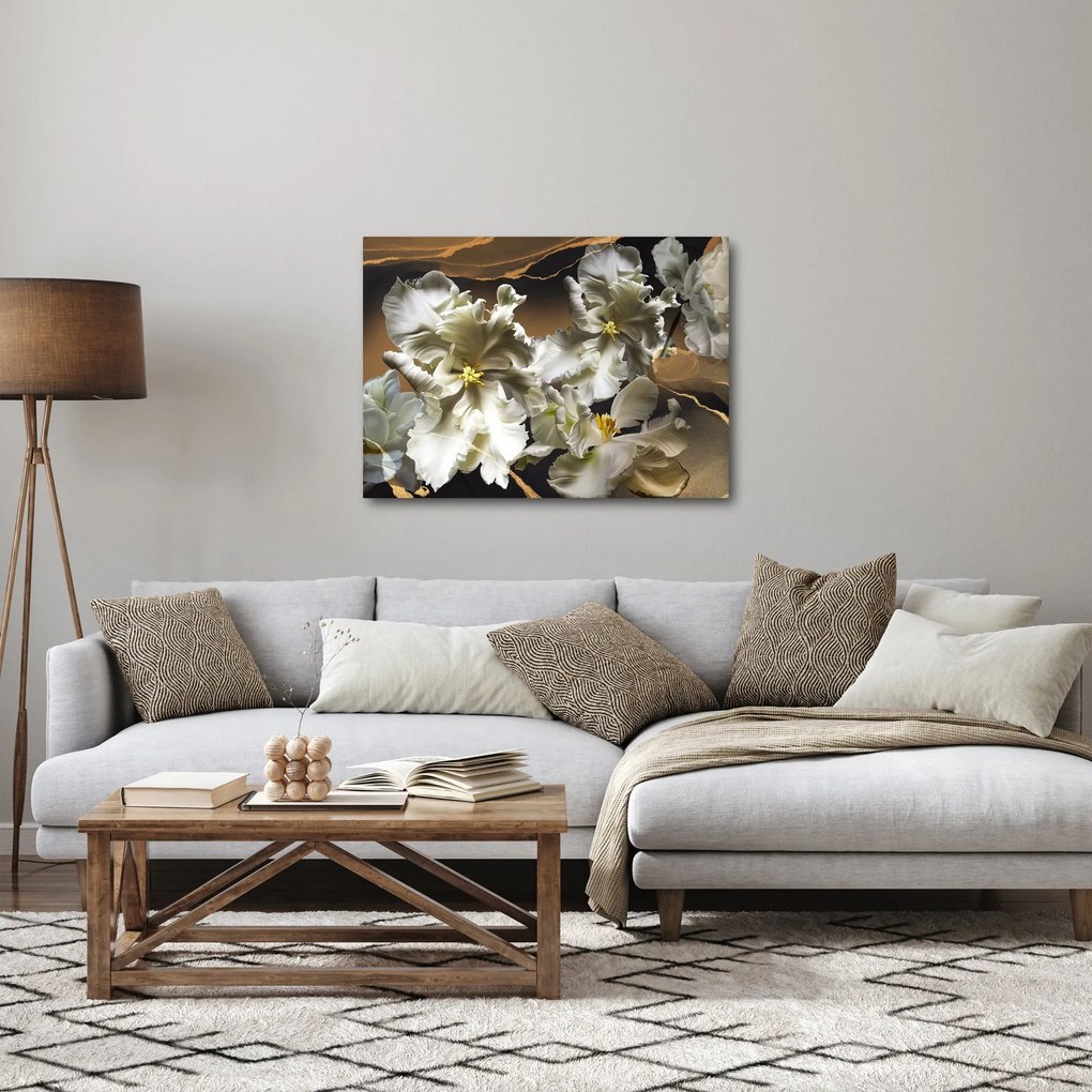 Tablou - Flori de orhidee pe fundal de marmură (70x50 cm)