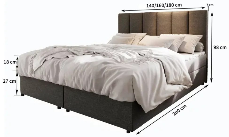 Pat boxspring tapițat MERALIS 180x200 cm gri Saltele: Saltea cu arcuri Bonell
