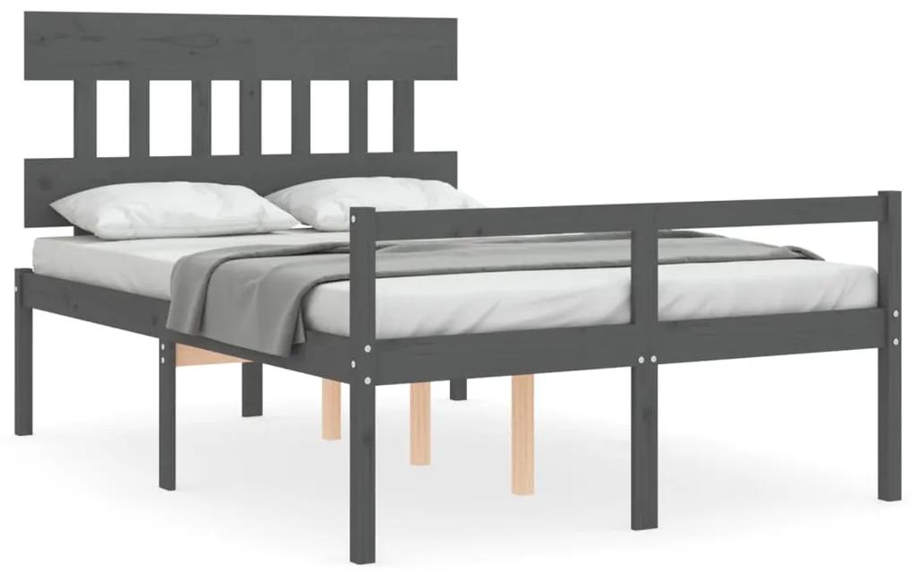 3195393 vidaXL Cadru de pat senior cu tăblie dublu, gri, lemn masiv