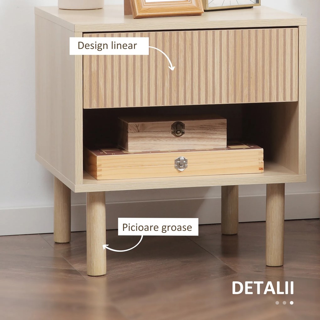 HOMCOM Noptiera moderna Set de 2, noptiere cu polita deschisa, masuta de cafea, dormitor, natural | Aosom Romania