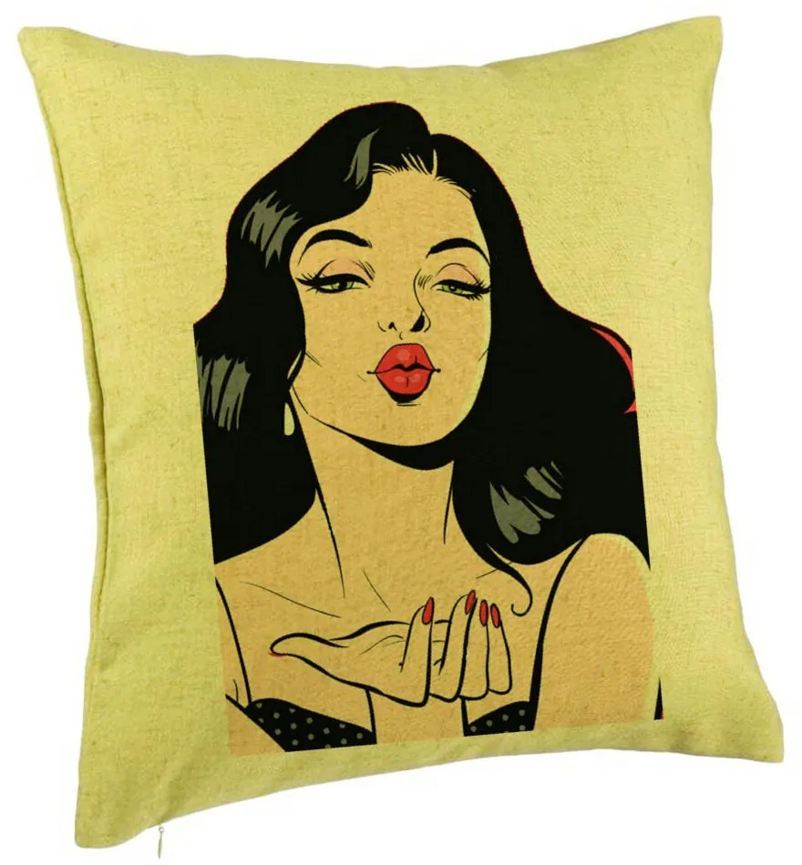 Perna Decorativa, Model Vintage Pop Art, 40x40 cm, Verde, Husa Detasabila, Burduf