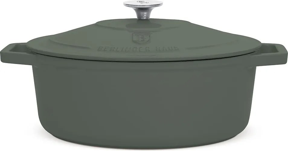 Oală roaster Berlinger Haus BH 8968, fontă emailată cu capac, 32 cm, verde mat