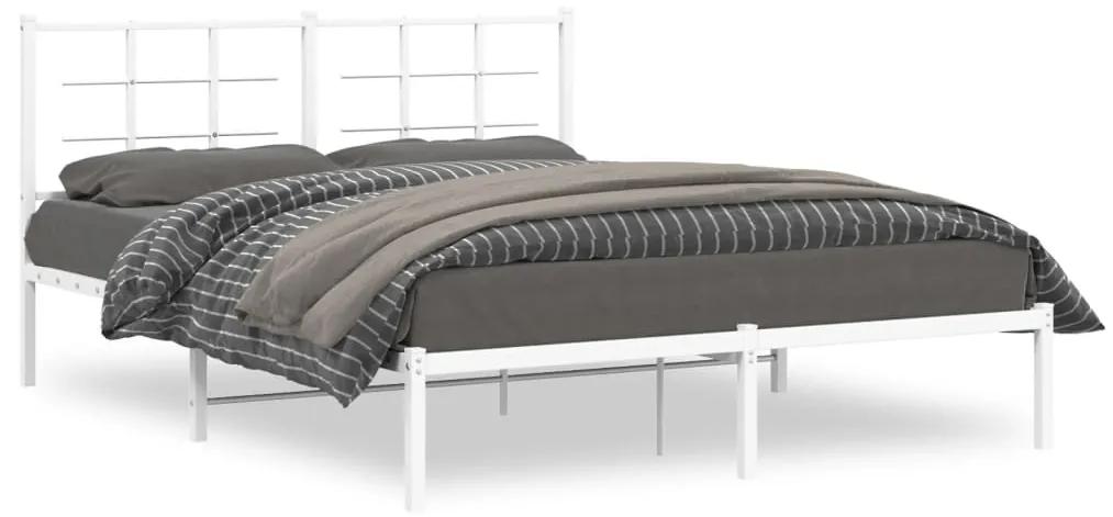 355613 vidaXL Cadru de pat metalic cu tăblie, alb, 160x200 cm