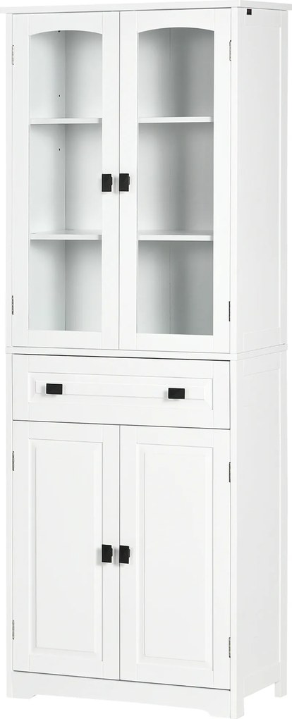 HOMCOM Bufet de Bucătărie cu 2 Dulapuri și Sertar, Mobilier de Bucătărie cu Uși și Rafturi Reglabile, 60x30x160 cm, Alb | Aosom Romania
