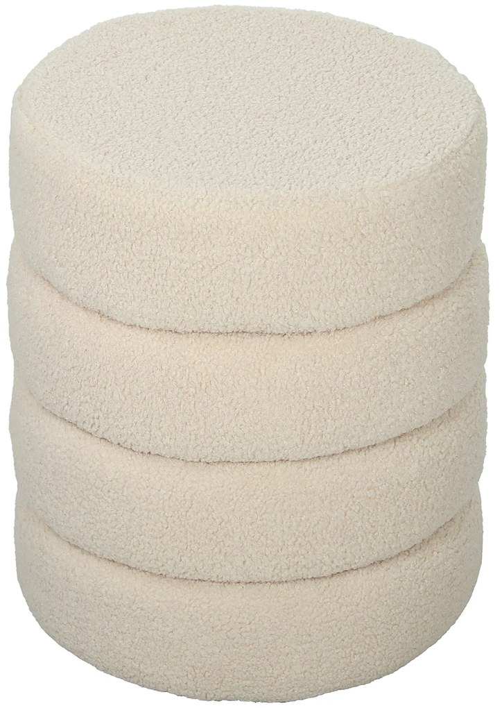 HOMCOM Taburet, rotund, teddy-fleece, până la 120kg, Φ40x45H cm, Bej | Aosom Romania