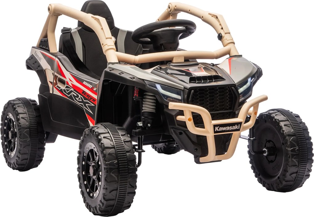 AIYAPLAY ATV Electric pentru Copii 3-8 Ani 12V cu Licență KAWASAKI, Motor Dublu, Telecomandă și Muzică, Galben | Aosom Romania