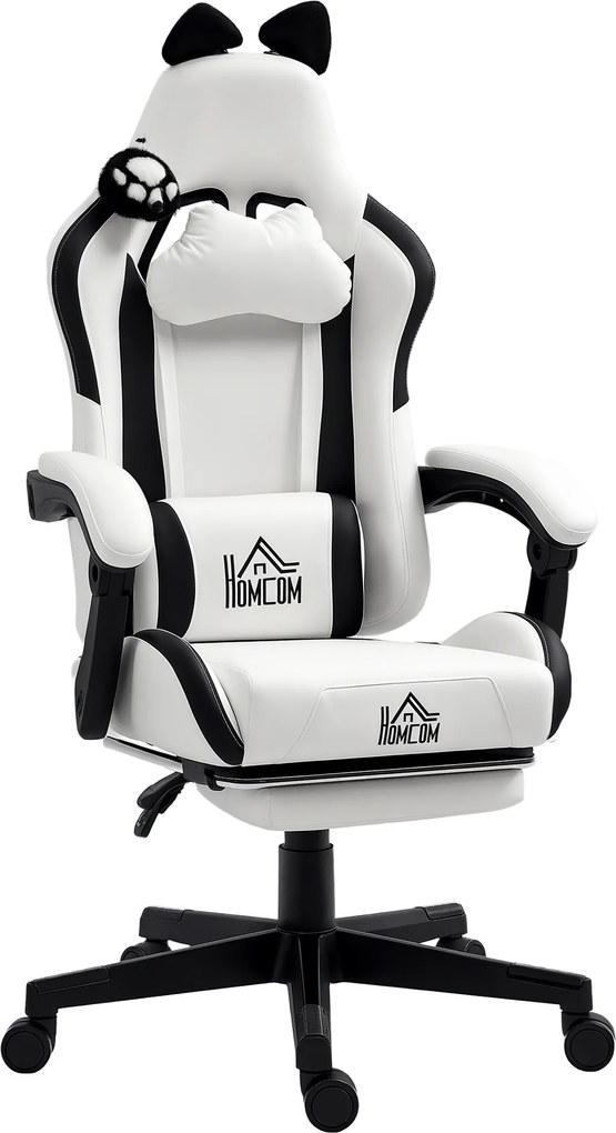 HOMCOM Scaun gaming ergonomic cu urechi de pisică, fotoliu gamer cu spătar înclinabil, 65 x 62 x 124 cm, alb | Aosom Romania