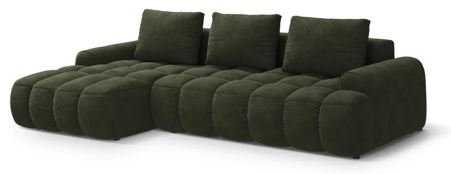 Colțar verde extensibil/cu spațiu de depozitare cu tapițerie din catifea (cu colț pe partea stângă/cu șezlong) Linz – Cosmopolitan Design