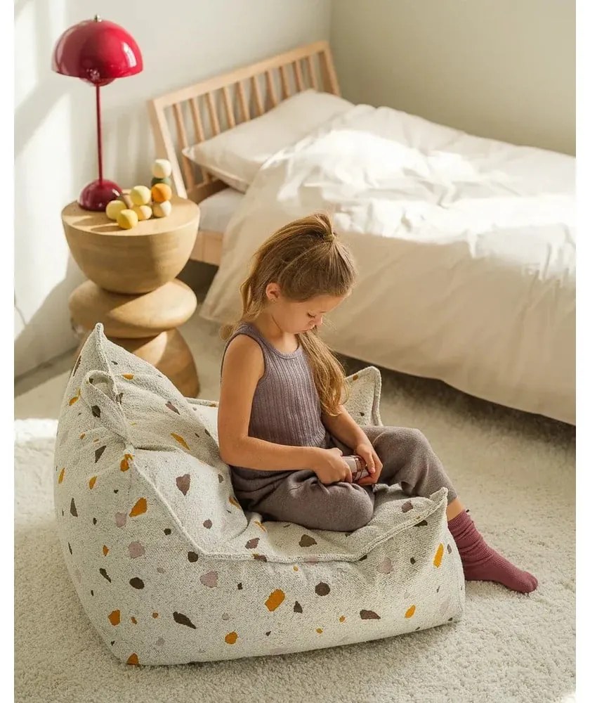 Fotoliu puf pentru copii alb cu tapițerie din țesătură bouclé/cu tapițerie din chenille Terrazzo Chair – Wigiwama