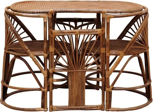 Set dining din rattan natural, masă ovală și 2 scaune, 3 piese, „Trinidad”
