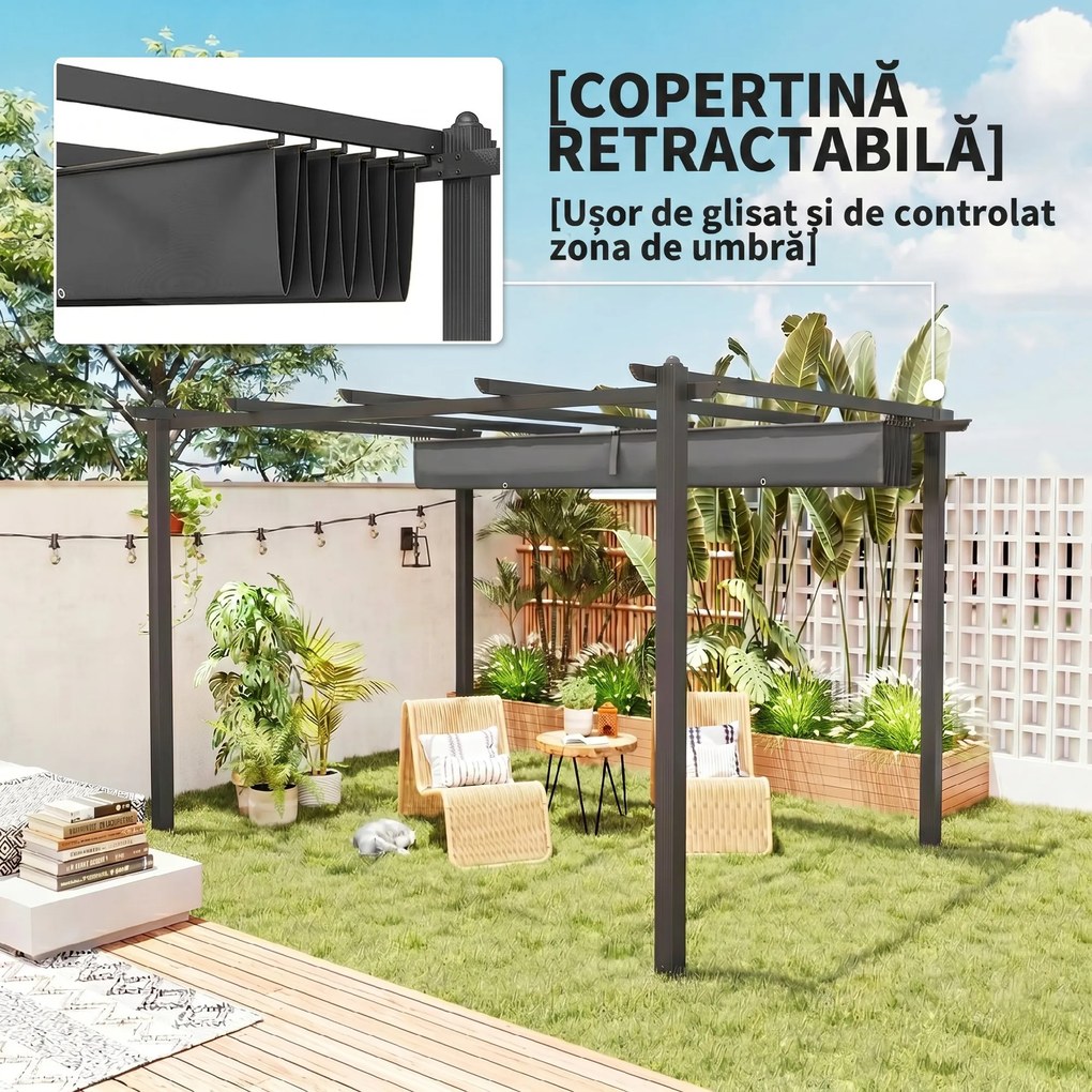 Outsunny Pergola cu Acoperis Retractabil de 3 x 4 (m) | Aosom Romania