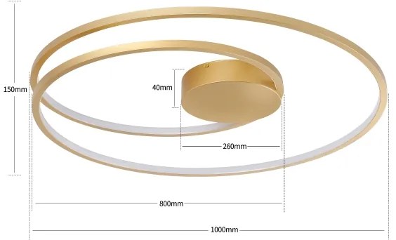 Brilagi-LED Lampă de tavan dimmabilă TWISTER, LED 105 W, 230 V, Ø 100 cm, auriu + telecomandă