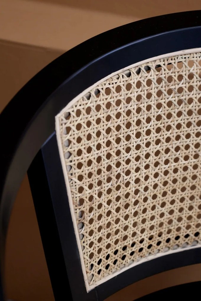Scaun de birou, din lemn de mesteacan si rattan, negru, cu aspect vintage, Old French