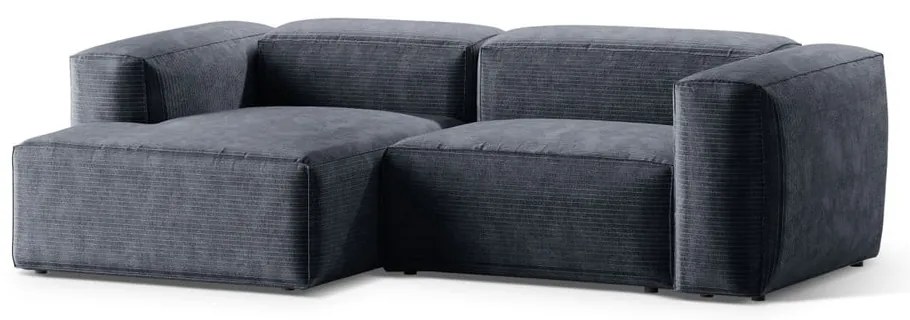 Colțar albastru prăfuit cu tapițerie din catifea reiată (cu colț pe partea stângă/cu șezlong) Bergamo – Cosmopolitan Design