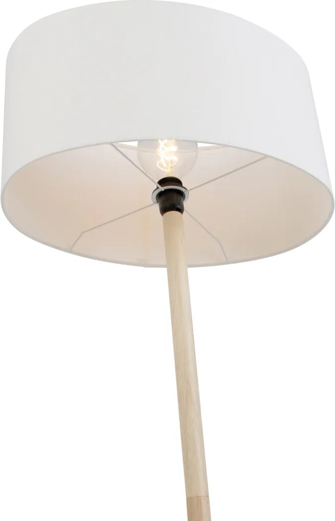Lampă de podea din lemn cu abajur oval din in alb 50cm - Mels