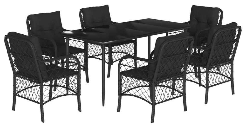 3212100 vidaXL Set mobilier de grădină cu perne, 7 piese, negru, poliratan