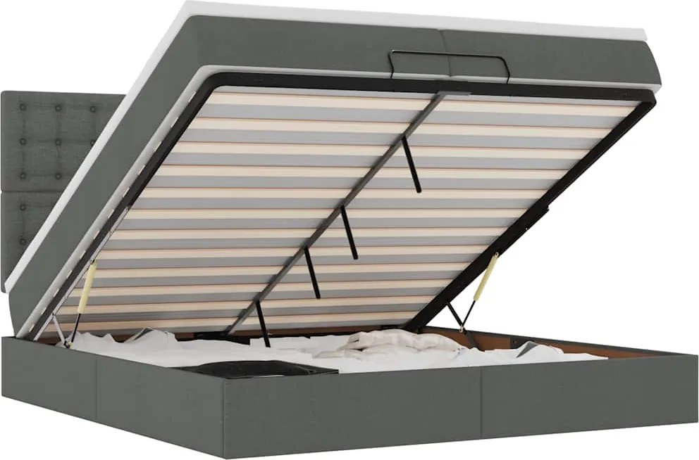 vidaXL Cadru de pat otoman cu saltele țesătură gri închis 200x200cm