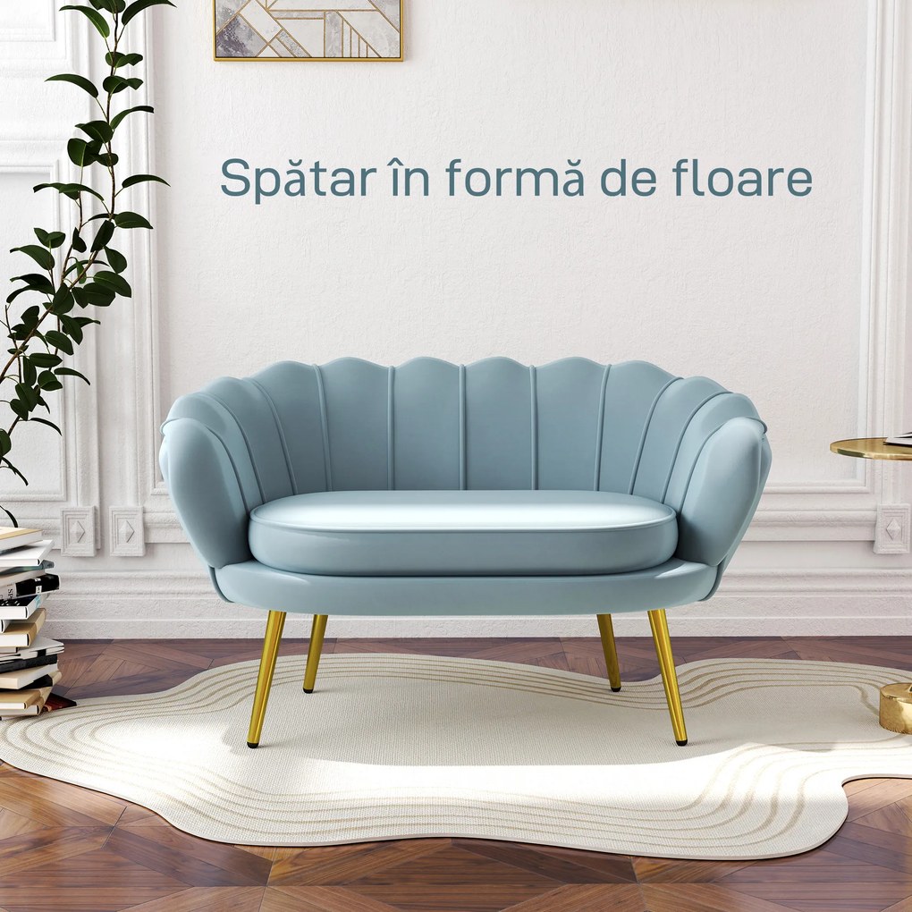 HOMCOM Canapea de 2 Locuri cu Brațe, Canapea Modernă cu Șezut Căptușit pentru Dormitor și Sufragerie, 130x77x77 cm, Albastru | Aosom Romania