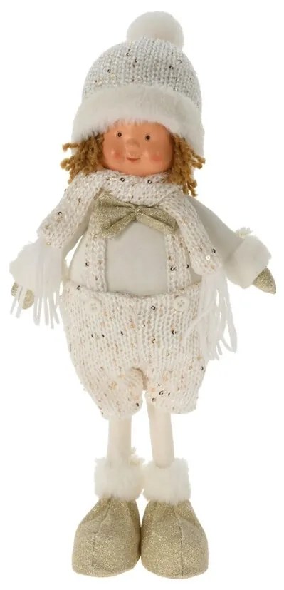 Figurina baiat Winter Wonder, din plus, alb 38 cm