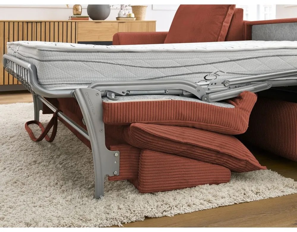 Colțar cărămiziu extensibil cu tapițerie din catifea reiată (cu colț variabil) Augustin – Bobochic Paris