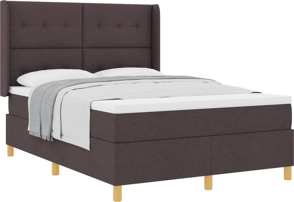 vidaXL Pat cu arcuri cu saltea Maro închis 140 x 200 cm țesătură