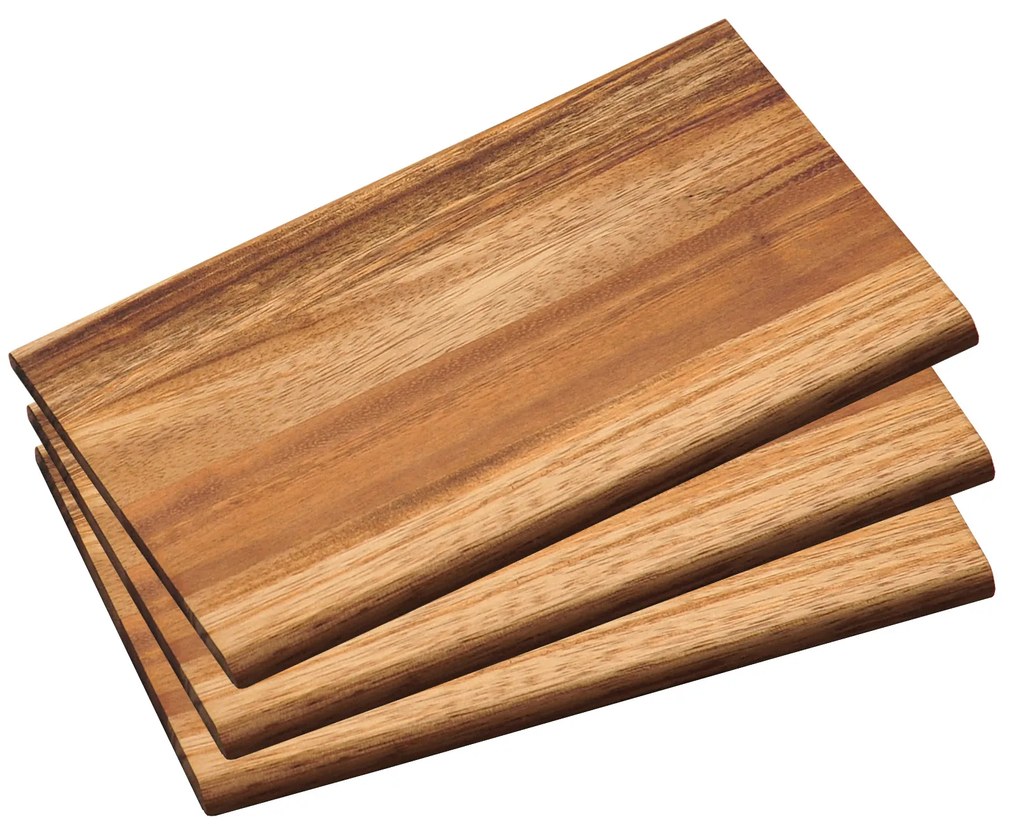 Tavi de servire pentru gustare, set 3 bucati, lemn de salcam, 23 x 15 cm, Kesper