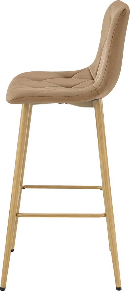 Scaun de bar maro NADO VELVET cu picioare in decor de stejar