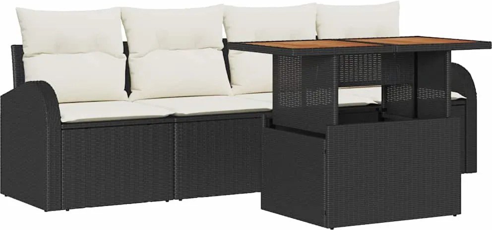 vidaXL Set de canapele pentru grădină 5 pcs Negru Rattan poli