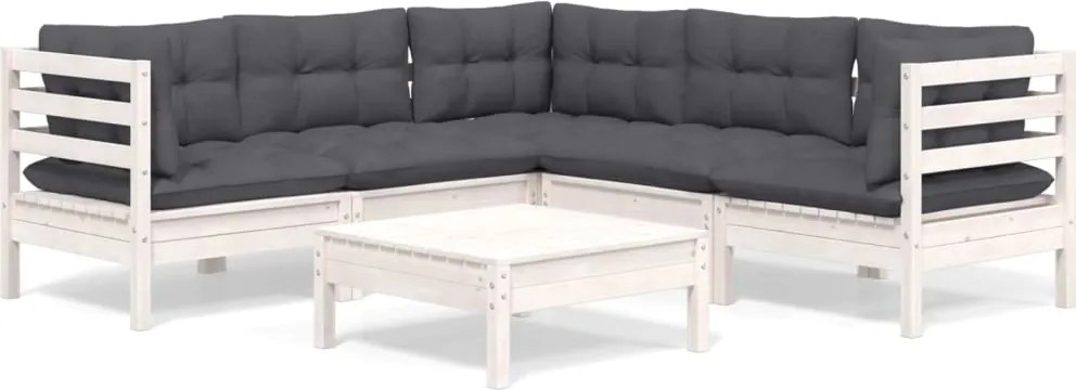 vidaXL Set mobilier de grădină cu perne, 6 piese, alb, lemn masiv pin
