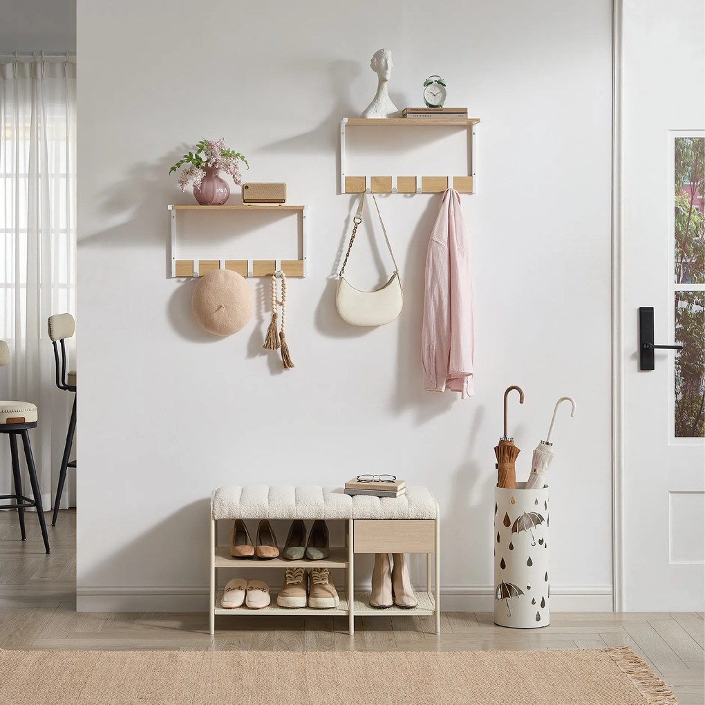 Polita de perete cu carlige VELORY set 2 buc 50x24,2 cm, alb/dub sonoma