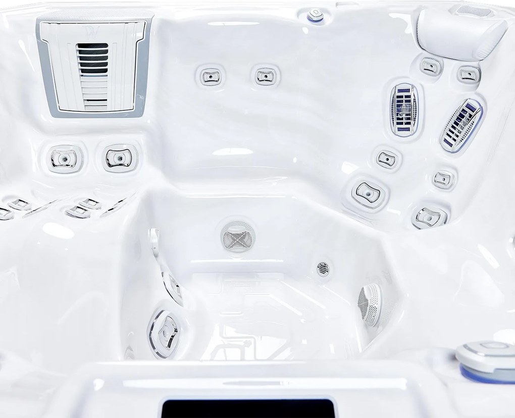Minipiscina jacuzzi 6 persoane, alb-lucios, 43 jeturi, Infinity jets, LED, 215 215 cm, Wellis Atlas Life Essential